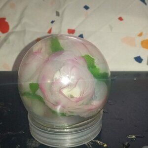 Handmade Pink and White Faux Rose Flower Decor Globe Table Top Paper Weight